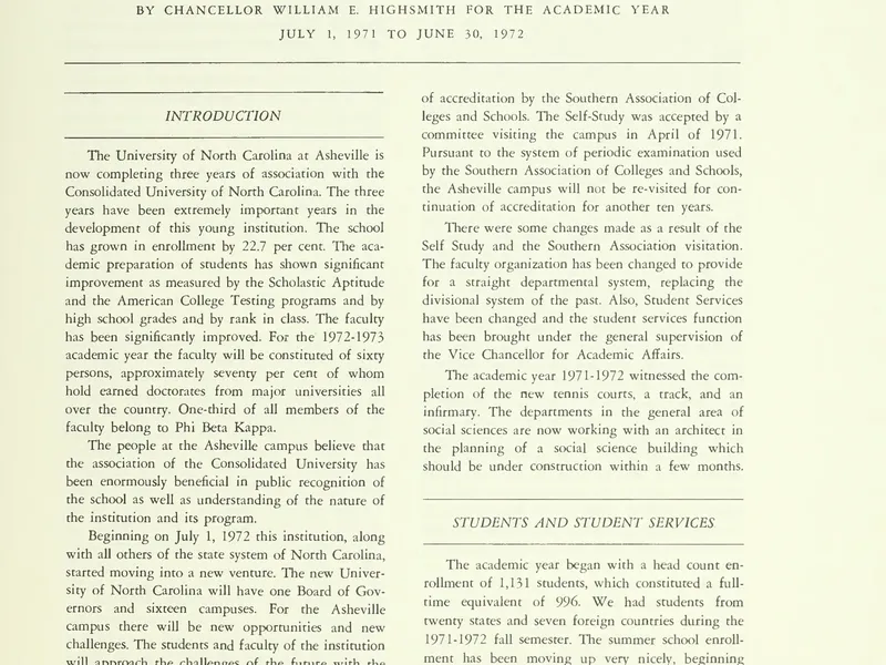 1971-1972 UNCA From UNC President Report